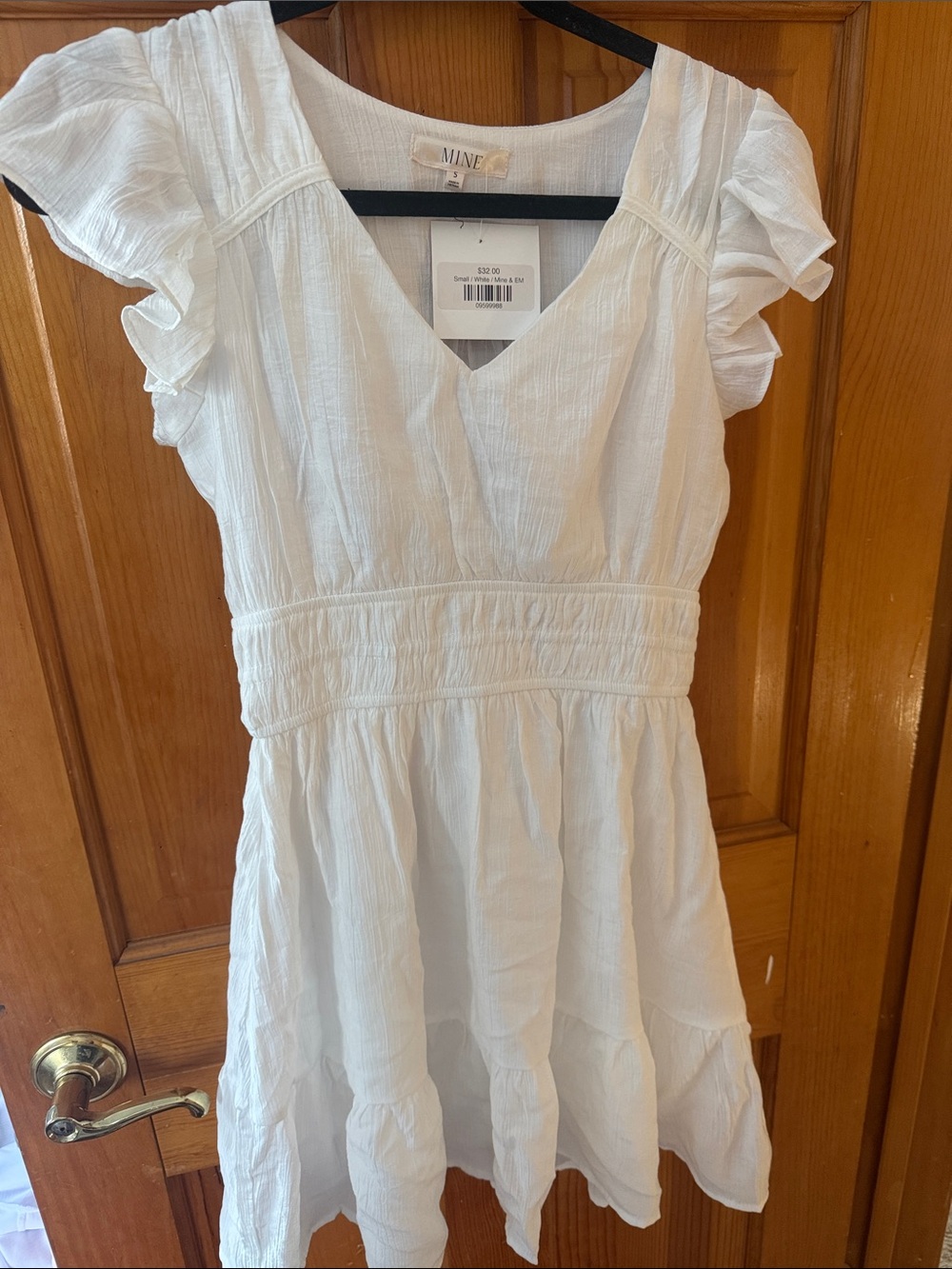 MINE White Ruffle Sleeve V-Neck Casual Dress
